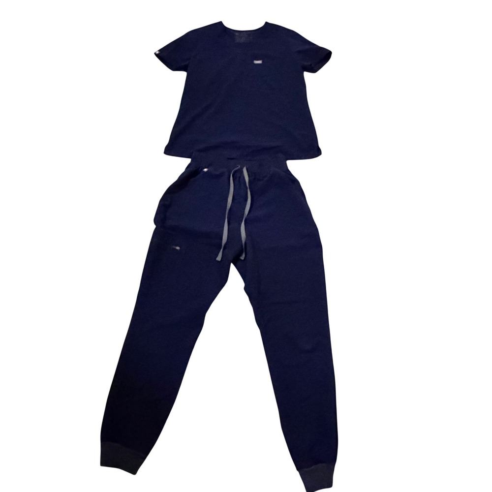 Figs Navy Scrub Top and Jogger Pants Set